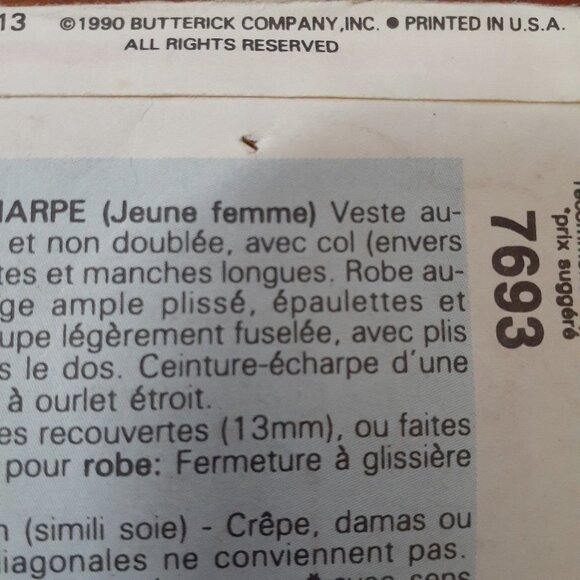 Vogue Misses Jacket Dress & Sash Sewing Pattern Uncut 7693 Sizes 18-20-22 - Picture 4 of 4